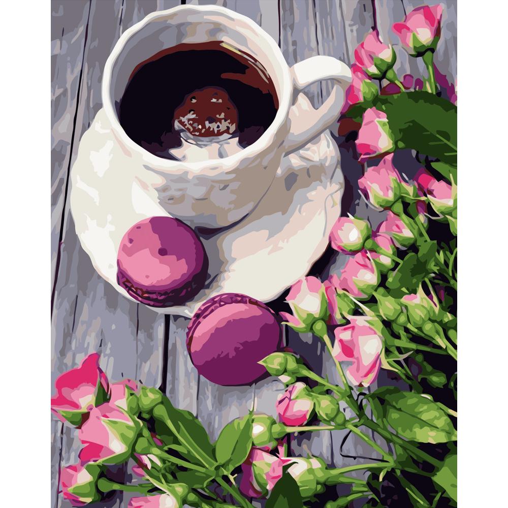 Картина по номерам Strateg Премиум Макарун и кофе 40x50 см (GS061)