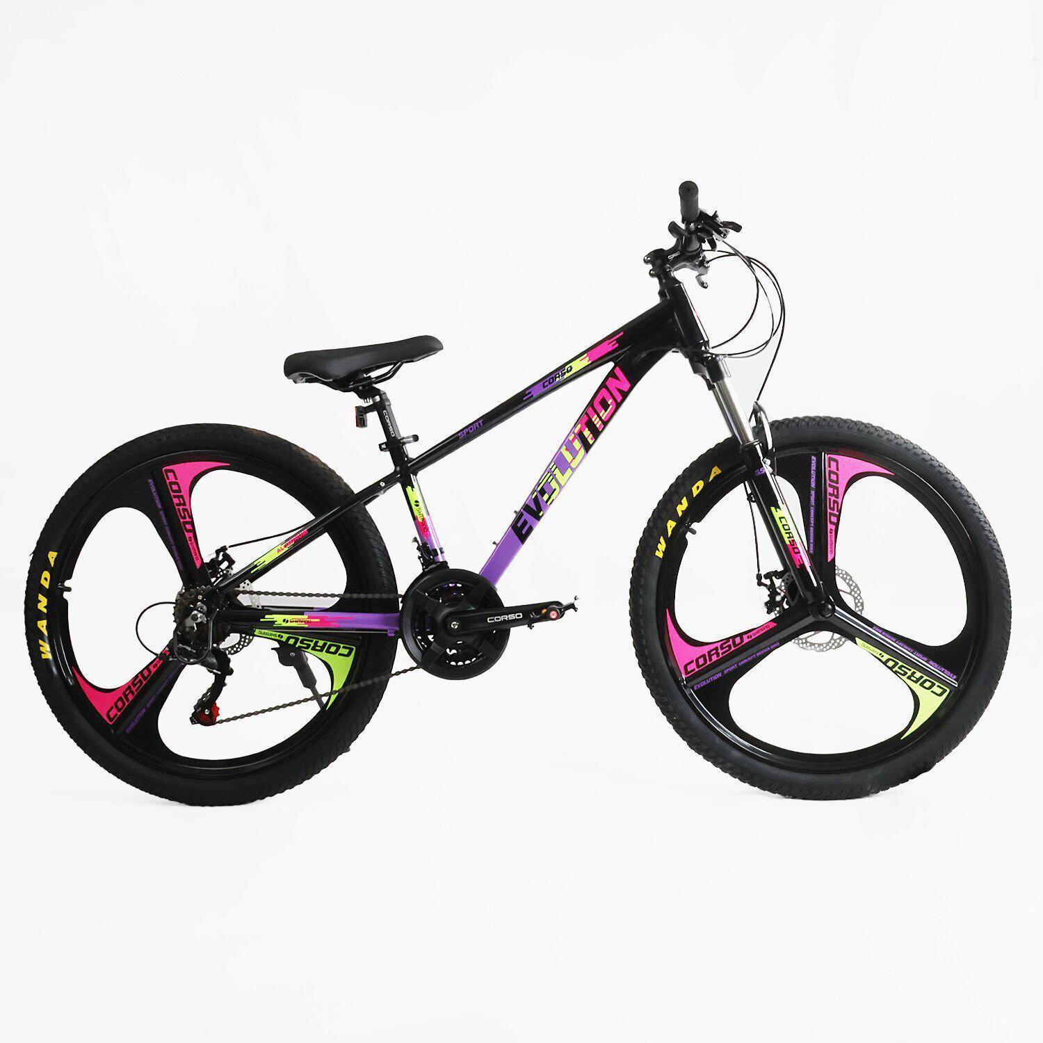 Велосипед горный Corso Evolution алюминиевый литые диски 26"/13" Черно-фиолетовый (824568382) - фото 1 Велосипед горный Corso Evolution алюминиевый литые диски 26"/13" Черно-фиолетовый (824568382) - фото 1