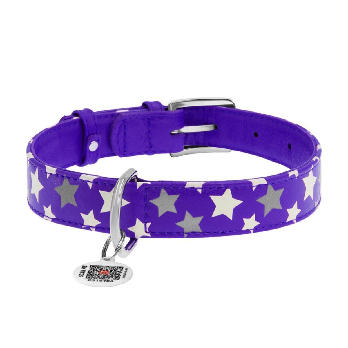 Ошейник для собак кожаный Waudog Glamour Звездочка с QR паспортом/светонакопительный/светоотражающий L 25 мм х 38-49 см Фиолетовый (35879 Col) Ошейник для собак кожаный Waudog Glamour Звездочка с QR паспортом/светонакопительный/светоотражающий L 25 мм х 38-49 см Фиолетовый (35879 Col)