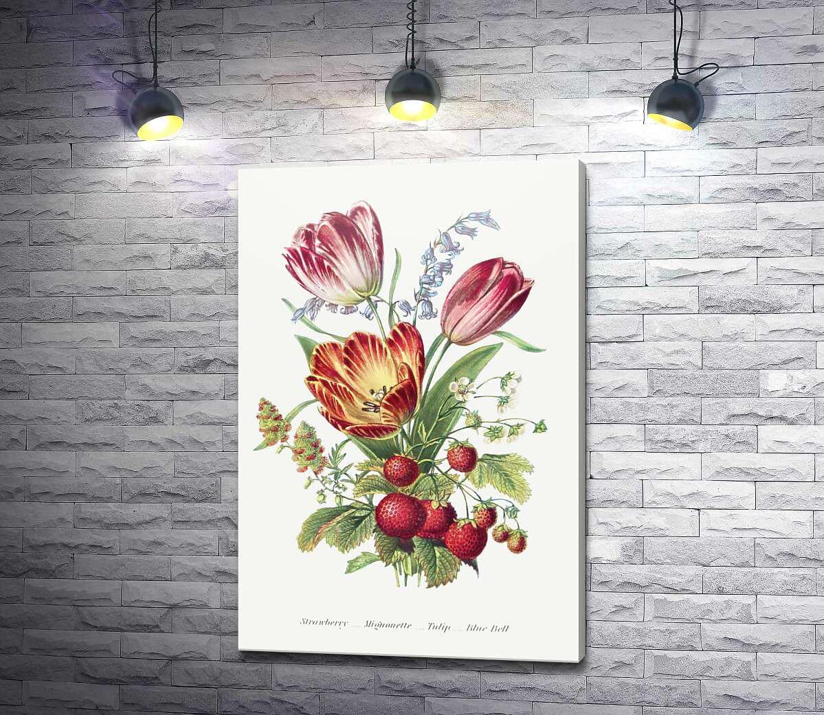Картина ArtPoster Букет з тюльпанів і стиглої полуниці 67x100 см Модуль №1 (004272)