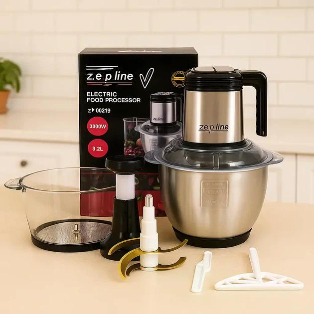 Подрібнювач кухонний ZepLine ZP-00219 2 чаши скло/металев 3,2 л 3000 Вт (ZP-00219)