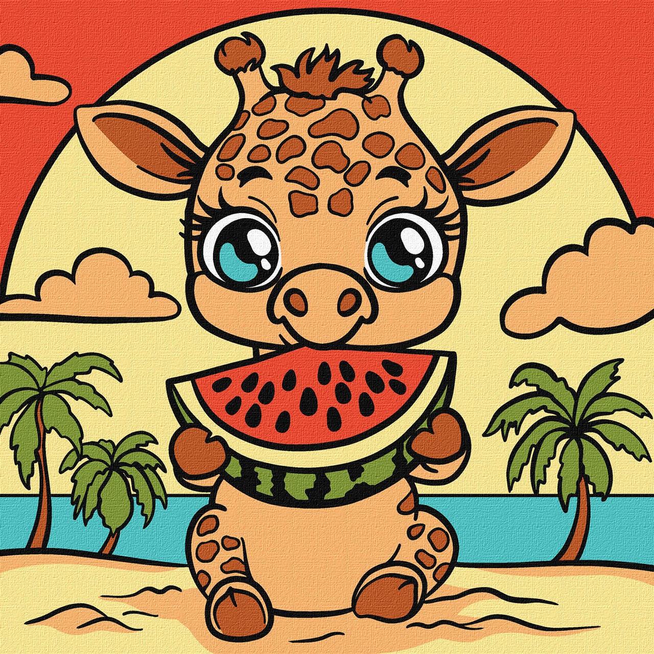 Картина по номерам Ideyka Жираф и арбуз 25х25 см (2824290111)