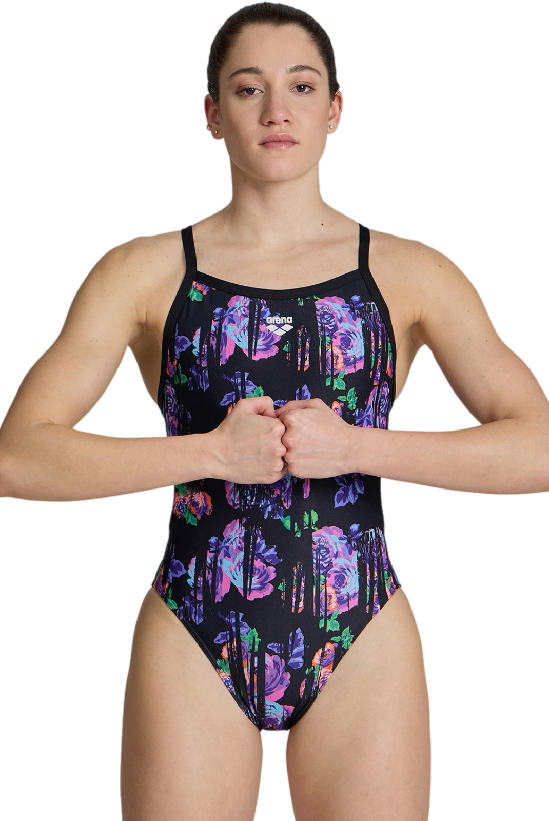 Купальник для плавання в басейні Arena Rose Texture Swimsuit Xcross B р. 40 Чорно-рожевий (006641-505-40)