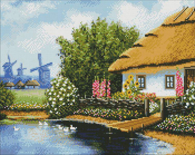 Алмазная мозаика на подрамнике Идейка Украинская усадьба 40x50 см (Id-AMO7714)