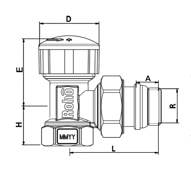 Кран радіаторний термостатичний кутовий Roho R5150-050-1/2" М30х1,5 (RO0122) - фото 3