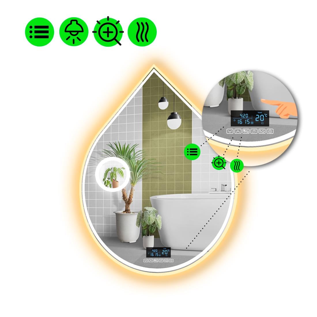 Зеркало с LED подсветкой Goccia 4 с Smart-блоком 100x80 см (8995248)