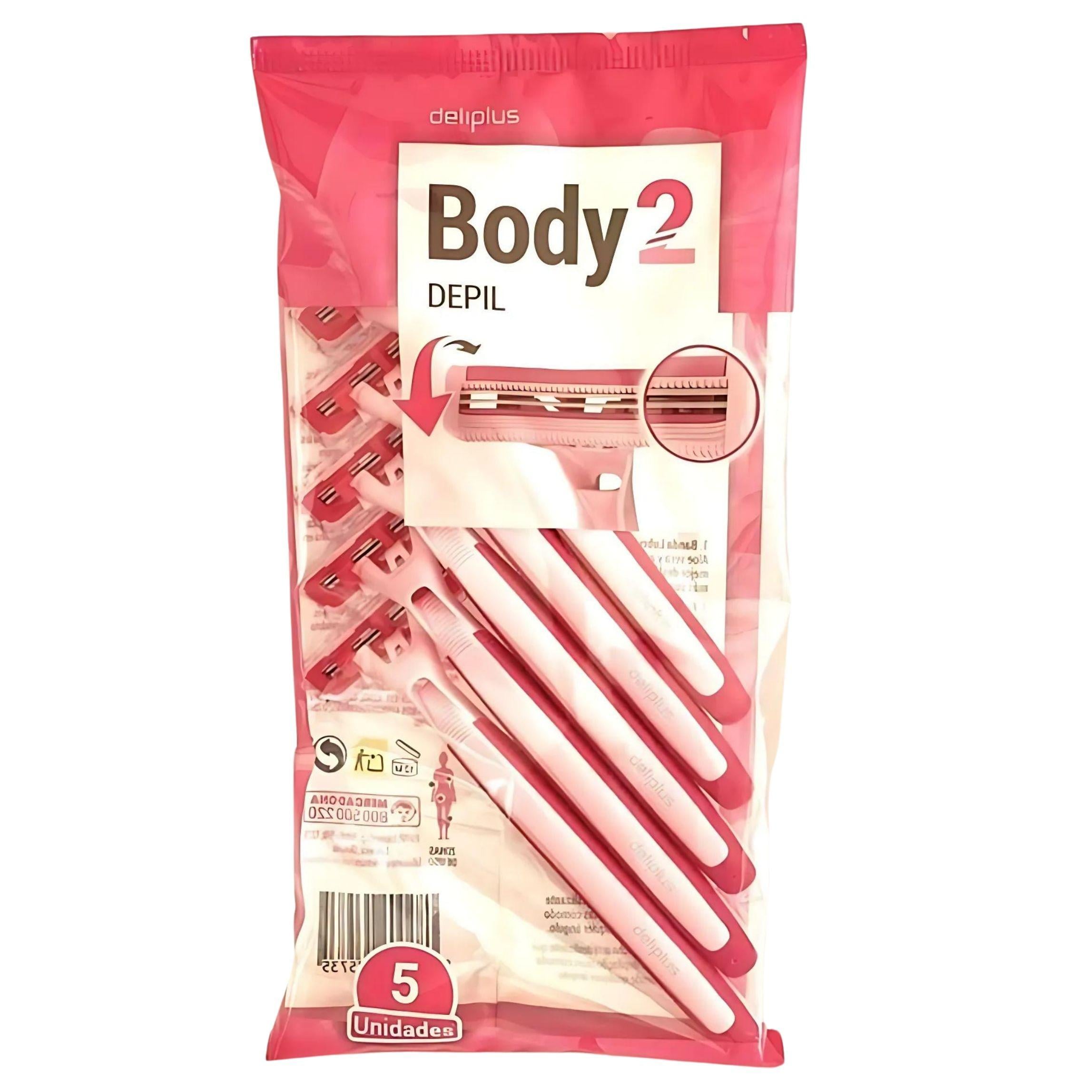 Станки для бритья женские Deliplus с 2 лезвиями и смягчающими полосками 5 шт. в наборе Deliplus Depil Body 2 (46414424-1)