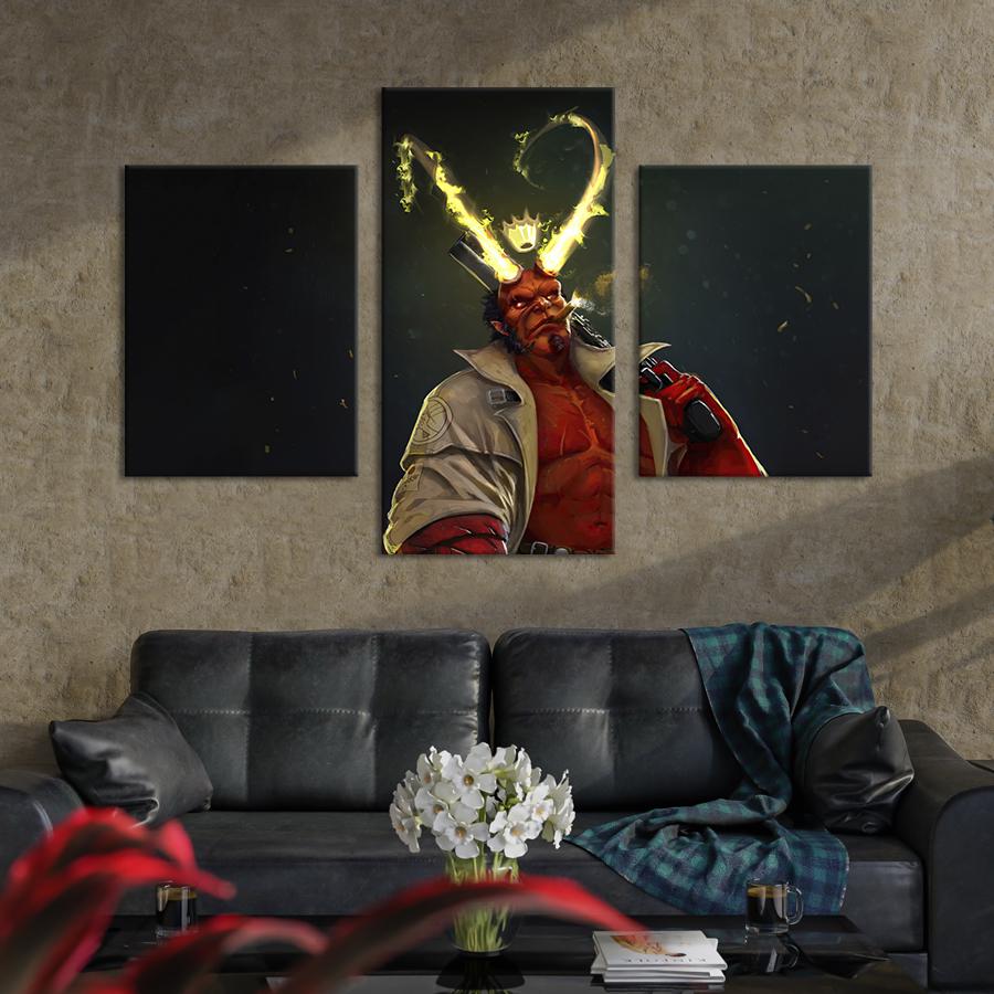 Картина на холсте триптих Hellboy 96x60 см (1486-32)