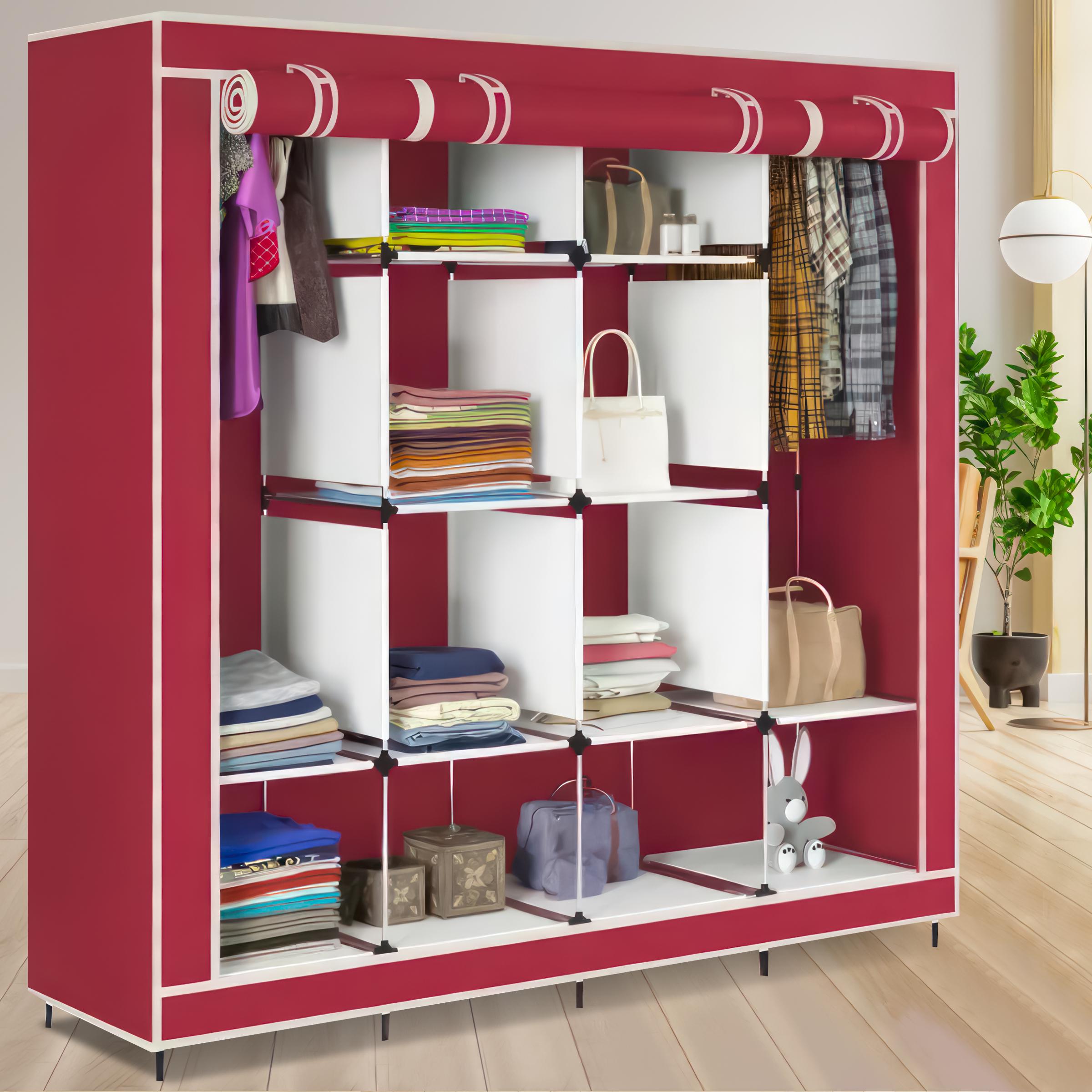 Шафа для одягу універсальна Storage Wardrobe 28170 каркасна складна на 4 секції Бордовий (N-1)
