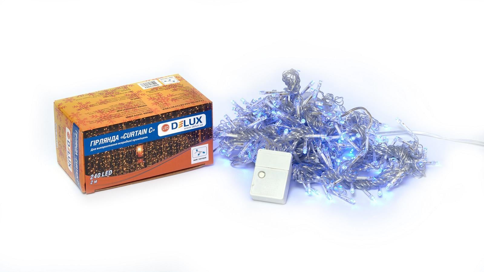 Гирлянда внутренняя Delux Curtain 240 LED IP20 2х2 м Синий/Прозрачный (13455423)