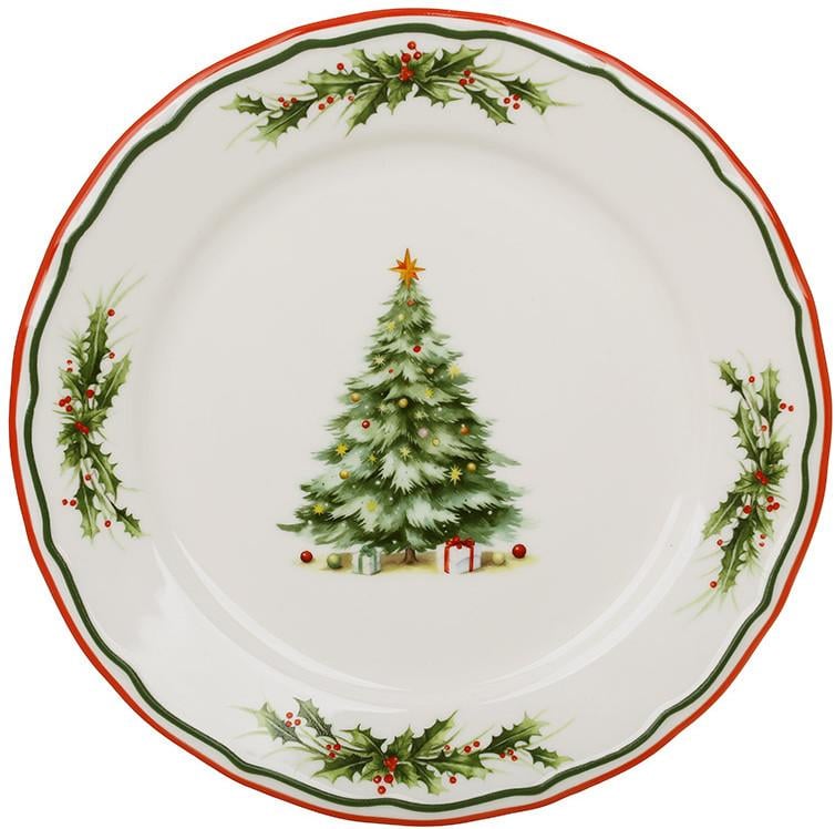 Набор фарфоровых десертных тарелок Evergreen Christmas с каймой Ø 21,7 см 4 шт. Красный