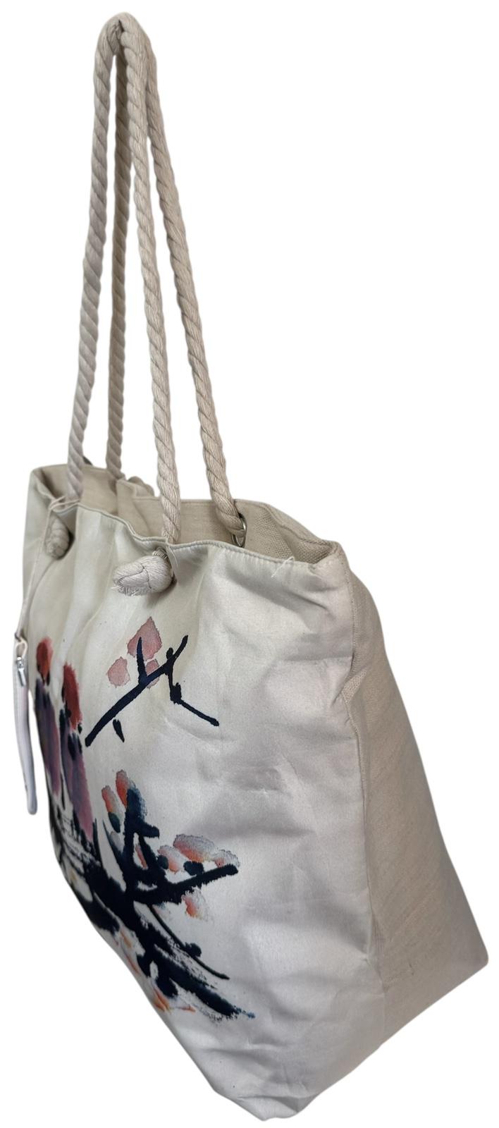 Сумка пляжна жіноча з тканини на блискавці Бежево-синій (2053) - фото 2 Сумка пляжна жіноча з тканини на блискавці Бежево-синій (2053) - фото 2