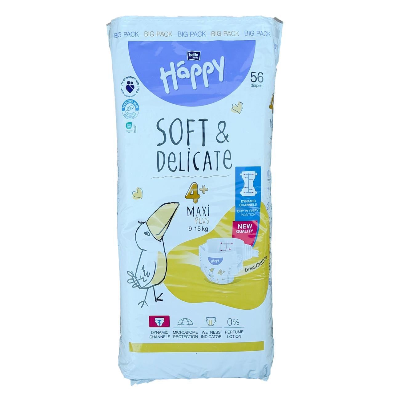 Підгузки дитячі Bella Baby Happy Soft Delicate 4+ Maxi Plus 9-15 кг 56 шт. (id_14822)