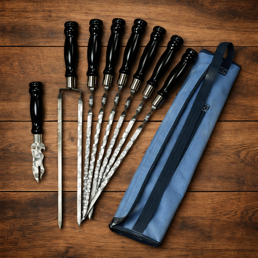 Набор шампуров Арго 611 Черная ручка в сером чехле