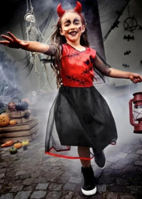 Костюм на Хэллоуин для девочки с обручем S Черно-красный (523522) - фото 2