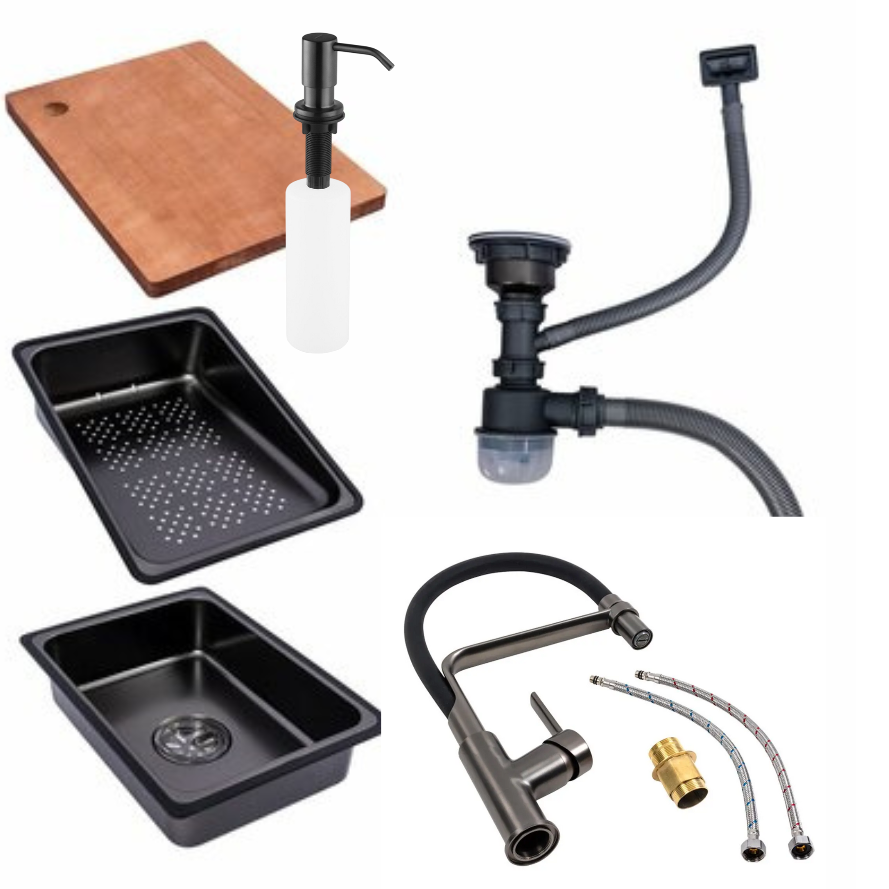 Комплект кухонной мойки Kraft HM NANO Black 75x46 см (37896)