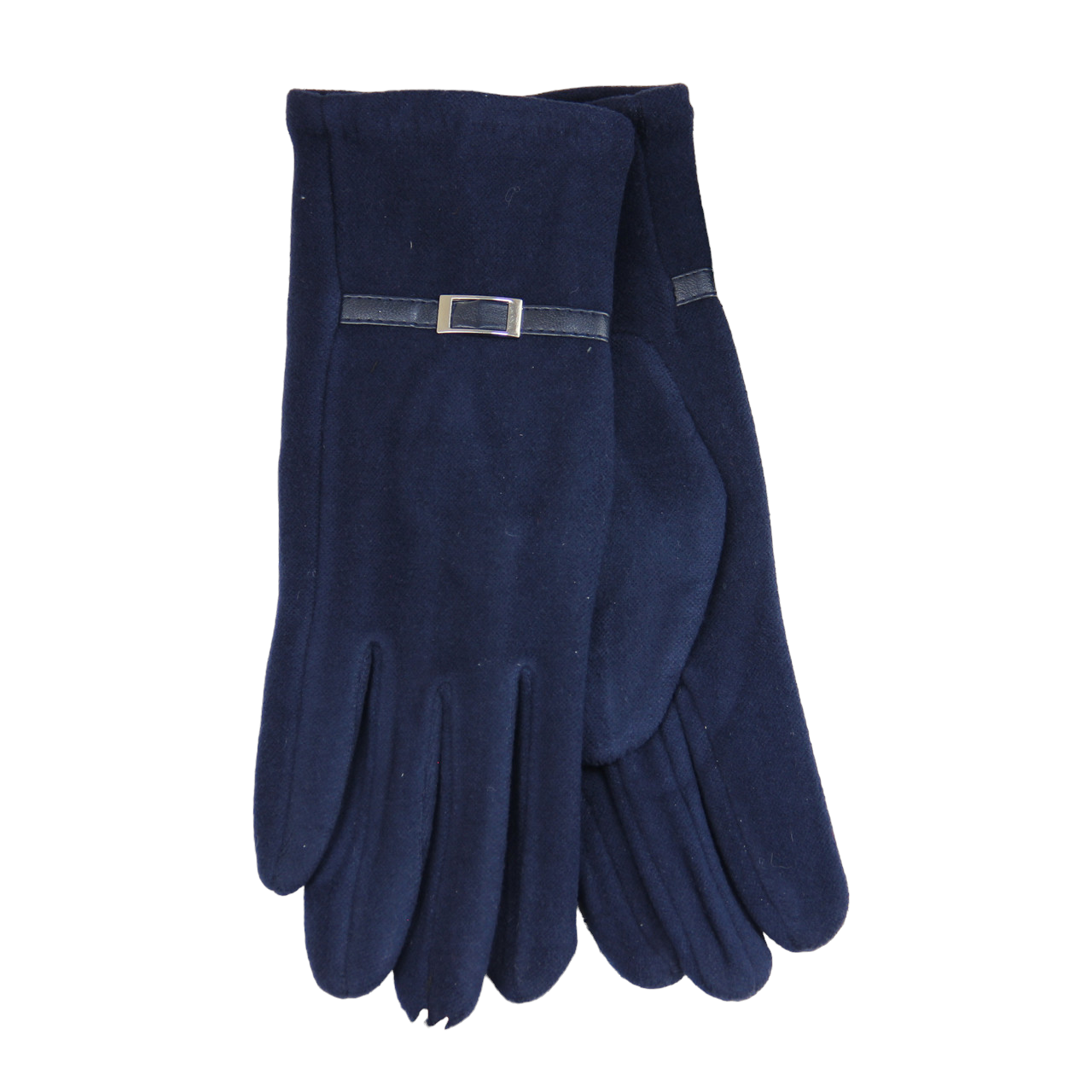 Перчатки женские велюровые с мехом и декоративным ремешком L Темно-синий (34147)