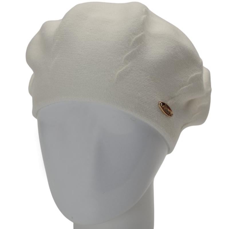 Берет женский Novita ВИКИ двойной с узором one size Белый (285930) - фото 1