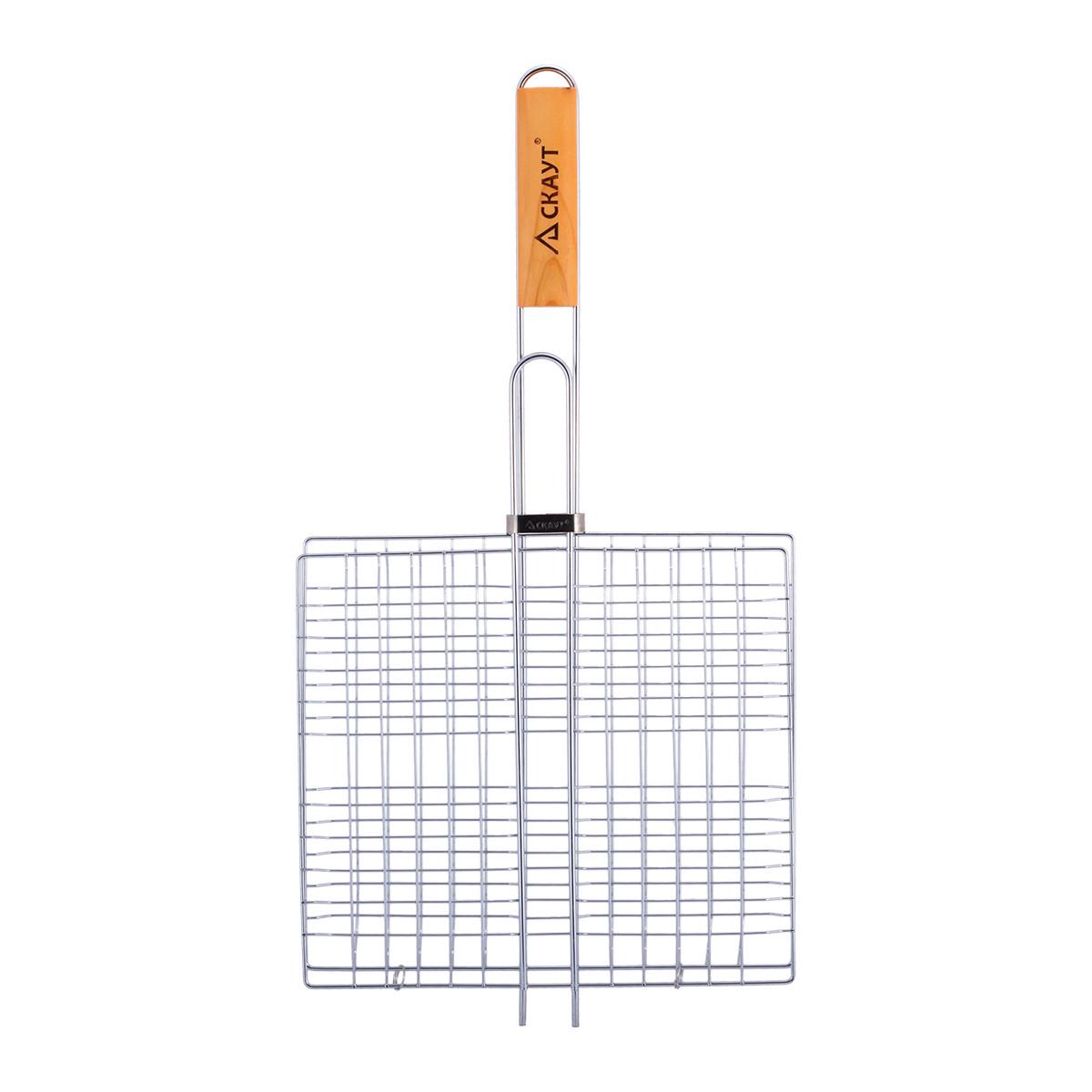 Решітка для гриля прямокутна Скаут КМ-0702 із хромованої сталі та дерева 27х24х2 см (150-84-0702) - фото 2