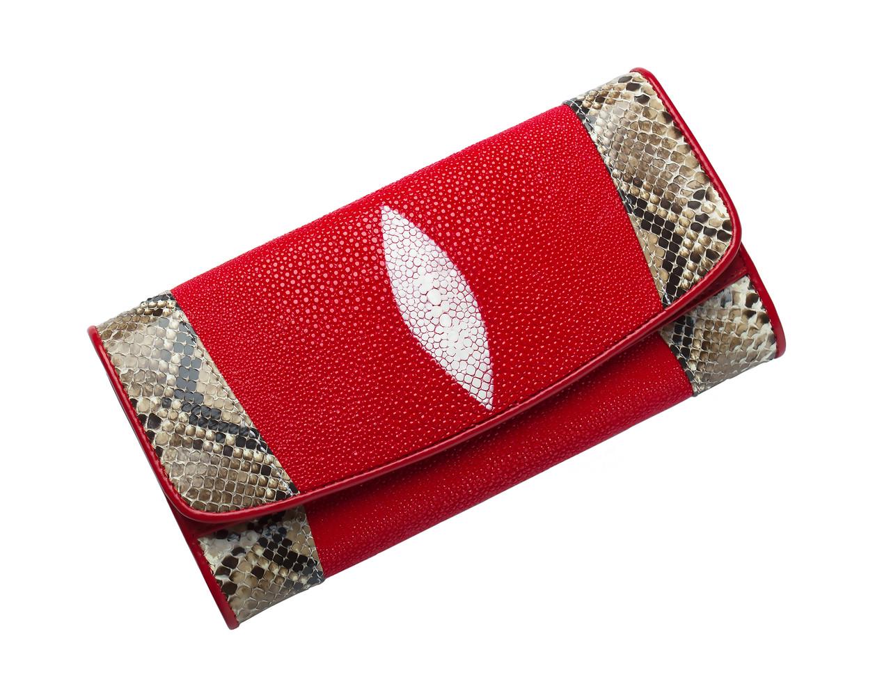 Кошелек Ekzotic Leather из кожи ската/питона Красный (stw011)