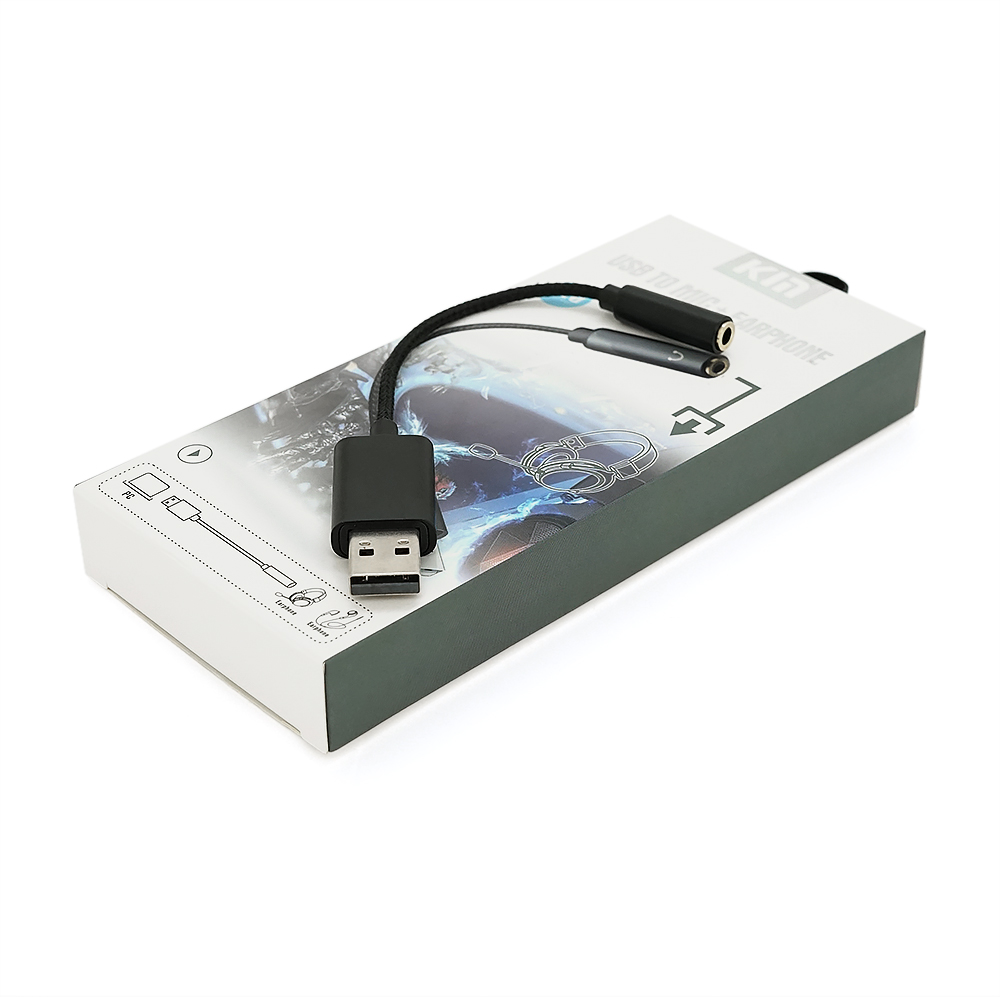 Переходник для наушников KIN KY-210 USB2,0(M)-Jack 3,5 F Black (YUT_V9511)
