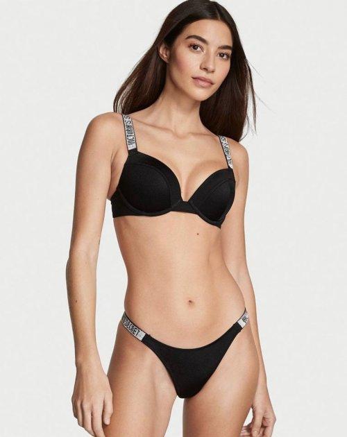 Купальник Victoria's Secret Shine Strap Sexy Tee Push-Up Bikini Top роздільний 70C/S Чорний (2048011266)