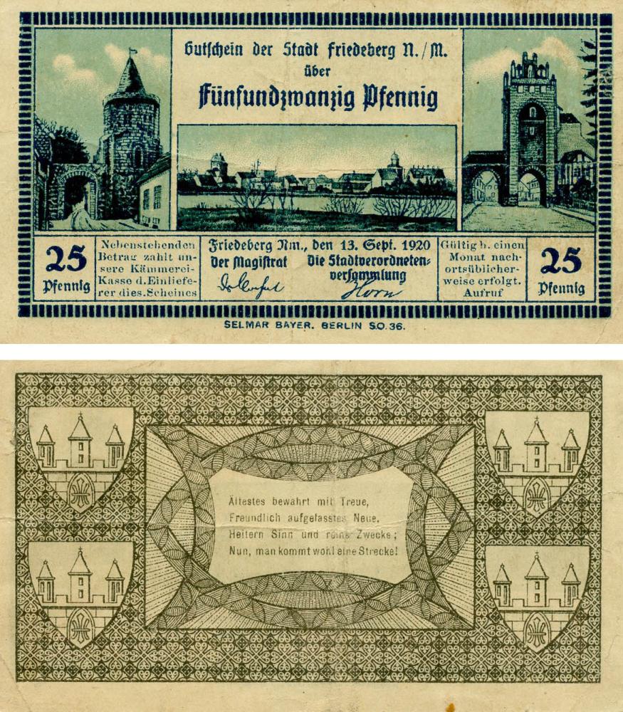 Коллекционная банкнота Германия Нотгельд 25 пфеннигов 1920 F-VF Берлин (Б18591)
