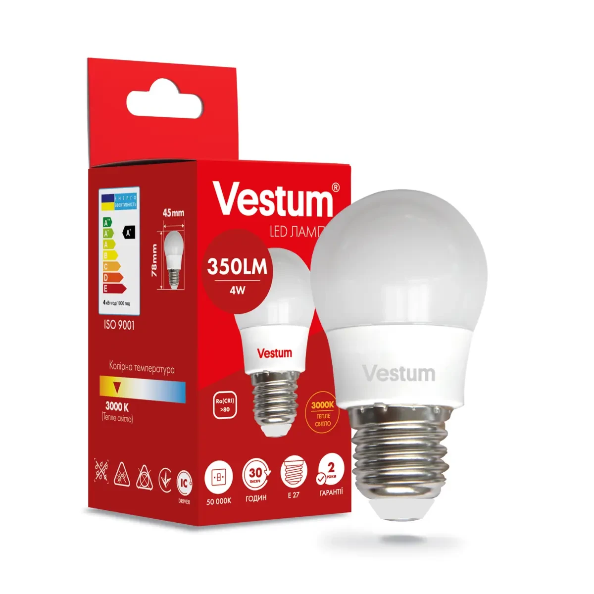 Светодиодная лампа Vestum G45 4W 3000K 220V E27 1-VS-1206 (3100550652)