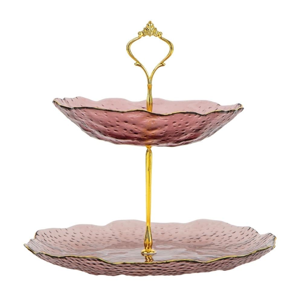 Блюдо стеклянное двухъярусное Красный гранат 26х24 см (9219-032)