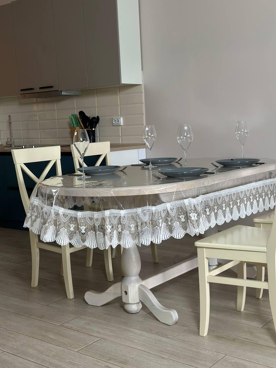 Скатертина з мереживом Версаль Комбінована овал силіконова 160x300 см (1003W-o5)