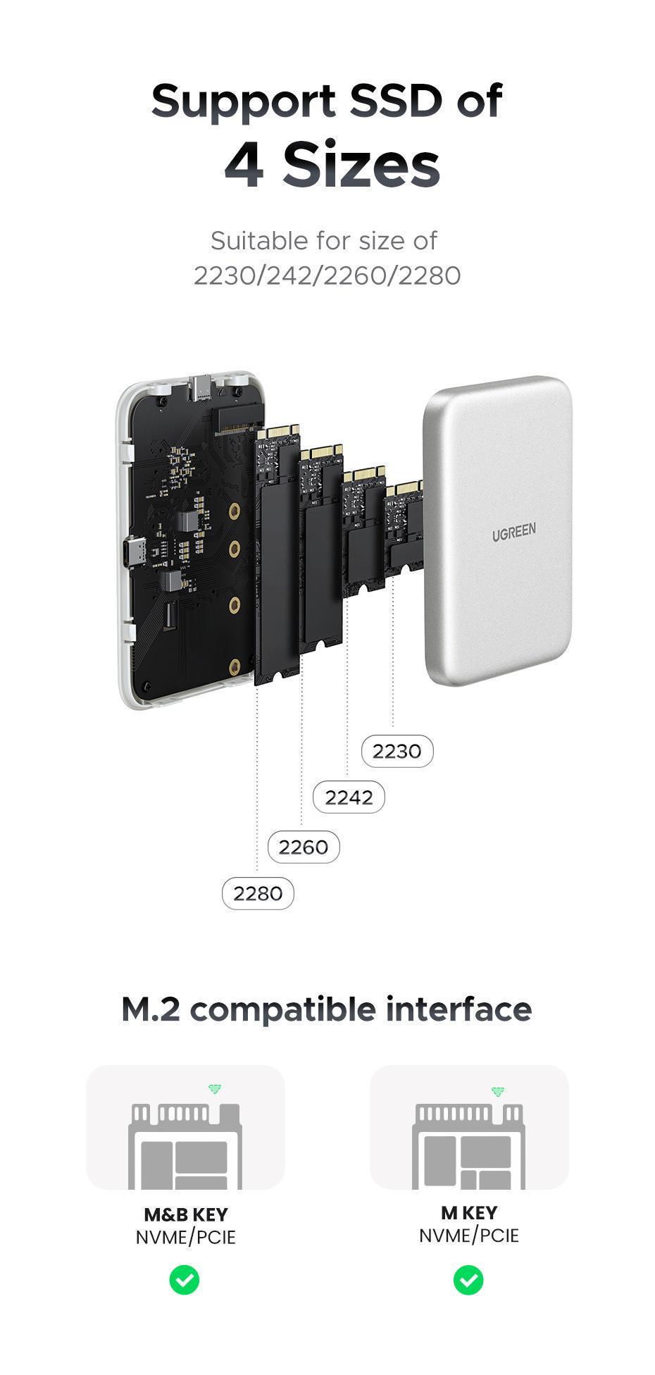 Кишеня зовнішня Ugreen 10 гбіт/с 100 Вт алюмінієвий Сріблястий (55151) - фото 3 Кишеня зовнішня Ugreen 10 гбіт/с 100 Вт алюмінієвий Сріблястий (55151) - фото 3