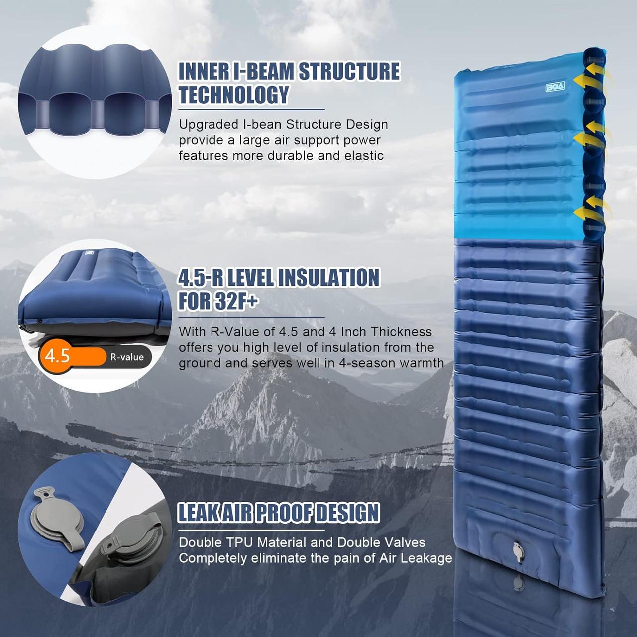 Надувний спальний килимок з подушкою та вбудованим насосом - фото 3