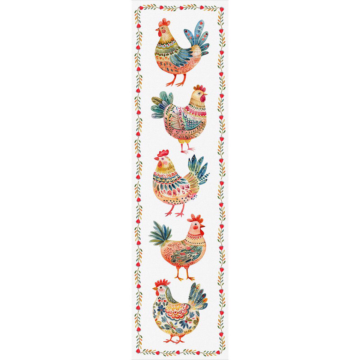 Дорожка-раннер на стол Петухи и курочки 150x40 см (DR_25F004) Дорожка-раннер на стол Петухи и курочки 150x40 см (DR_25F004)