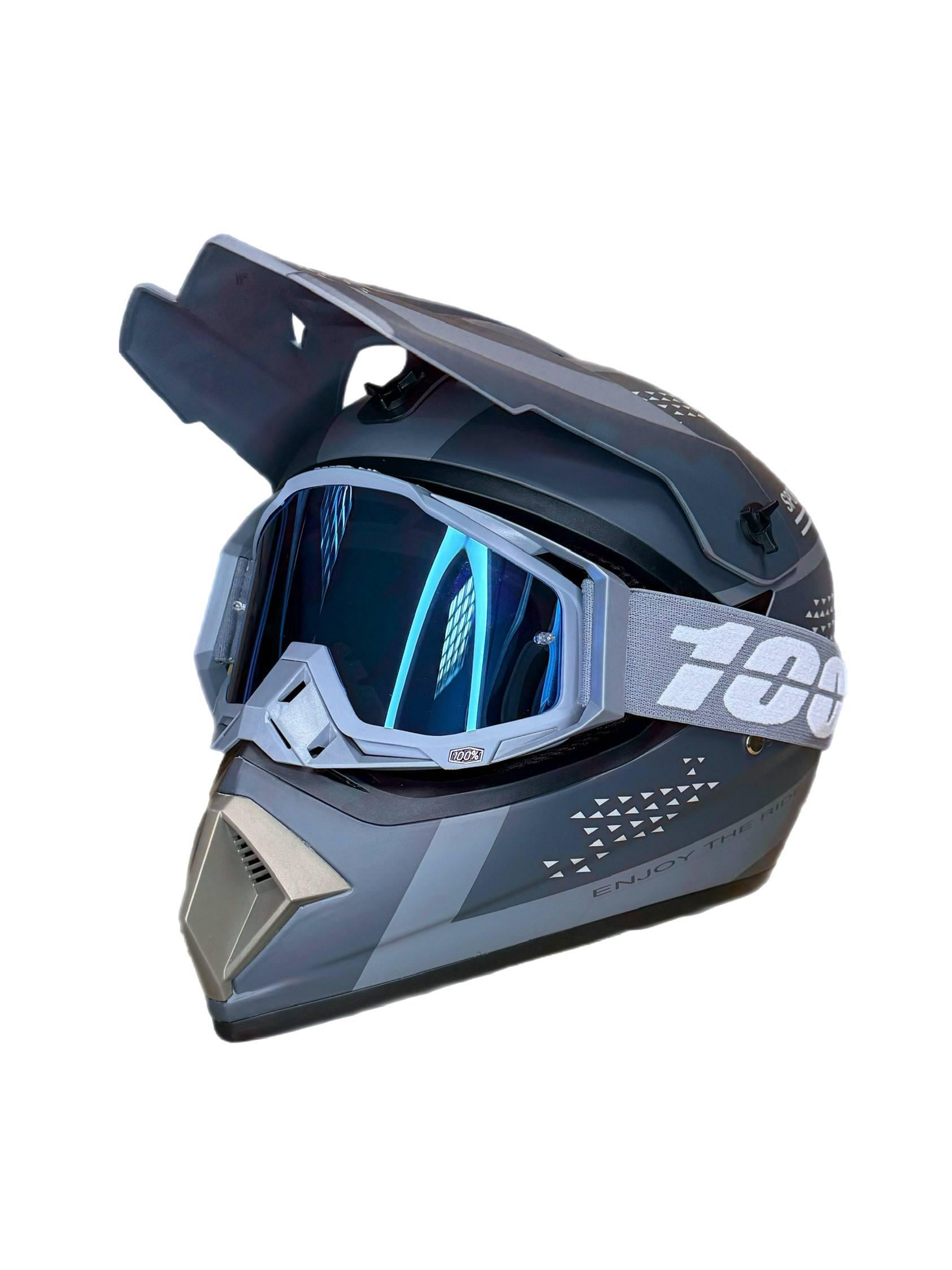 Мотошолом ендуро кросовий Helmet Grey S Сірий і окуляри Profi 100% Сірий (0300)