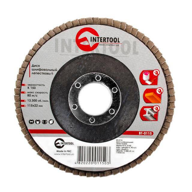 Диск шлифовальный лепестковый Intertool BT-0115 115x22 мм зерно K150 (9757465)