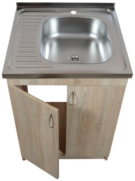Тумба для кухни с мойкой 60х60 см правая чаша с сифоном Дуб Сонома - фото 1