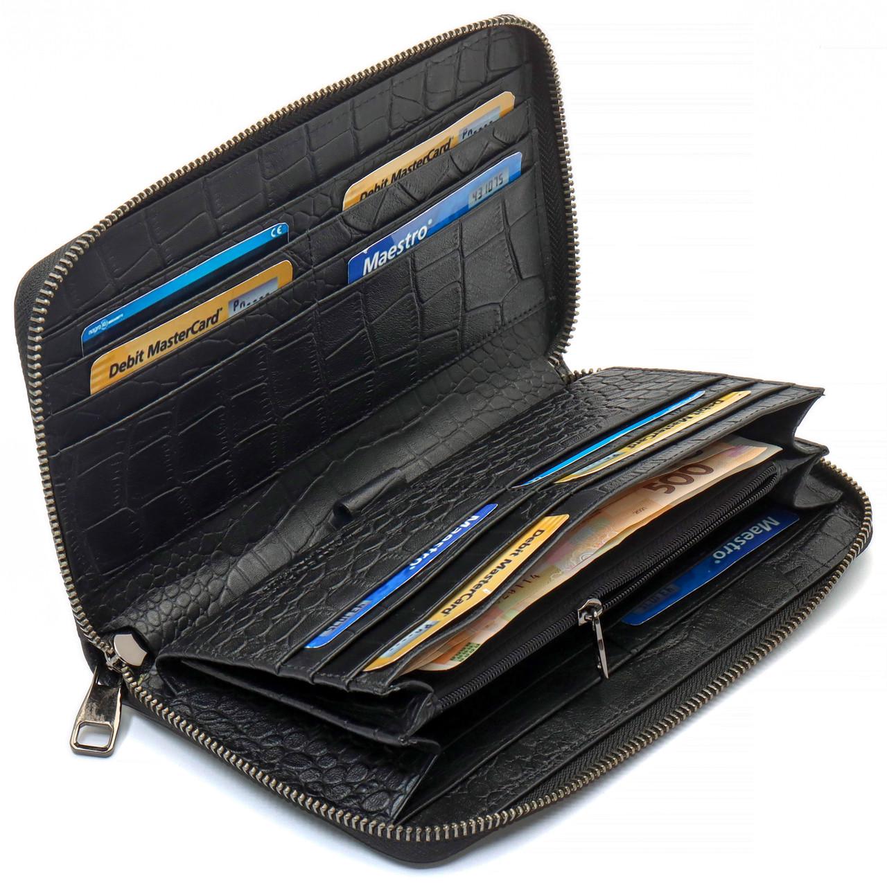 Кошелек-клатч Marco Coverna на молнии с блоком под карты из натуральной кожи Черный (MCJP-5901A) - фото 5 Кошелек-клатч Marco Coverna на молнии с блоком под карты из натуральной кожи Черный (MCJP-5901A) - фото 5