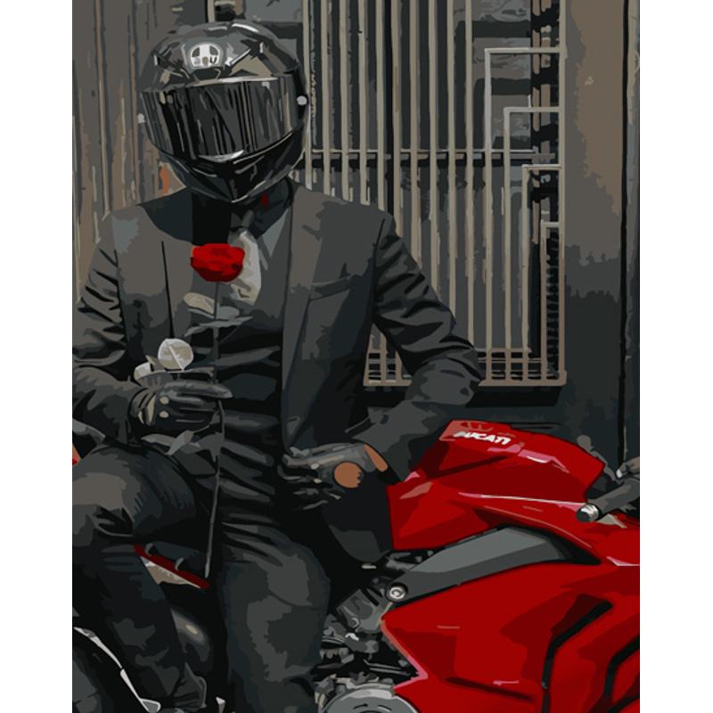 Картина по номерам Strateg Премиум Любимый на байке 40х50 см (GS1032)
