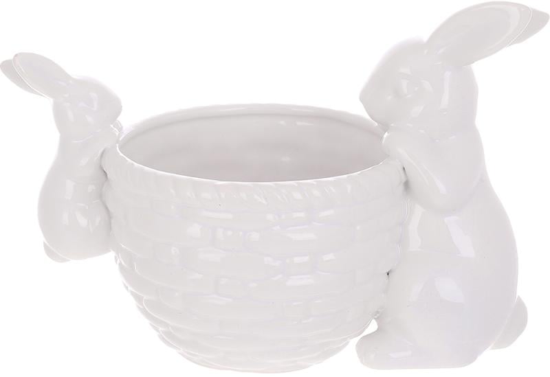 Кашпо керамическое декоративное Кролики с корзиной 23х12,5х15,5 см Белый