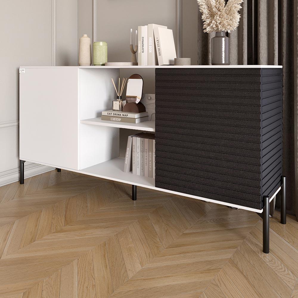 Комод відкритий на чорних металевих ніжках Lion Грей Німфея Альба білий/Асфальт (Lion-042722)