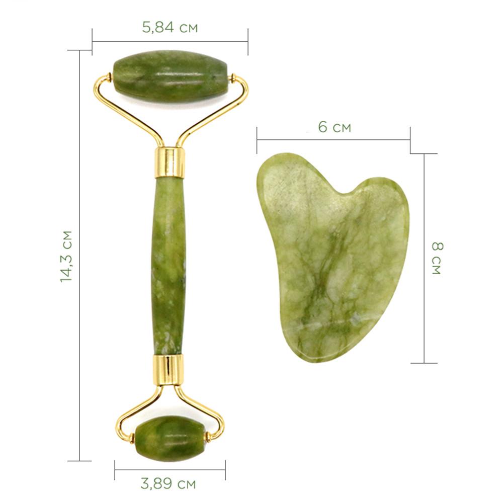 Нефритовий шкребок Гуаша 8х6 см та роликовий валик-масажер - фото 2