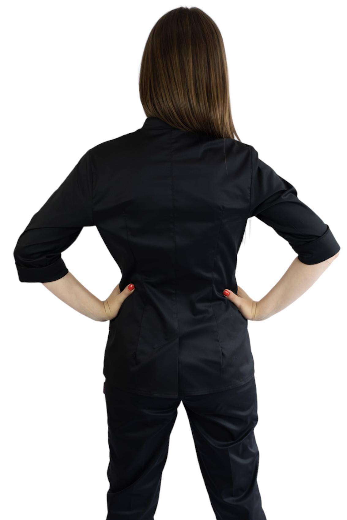 Кітель кухарський жіночий рукав 3/4 Атланта Lux Form р. 48 Чорний (4714) - фото 4