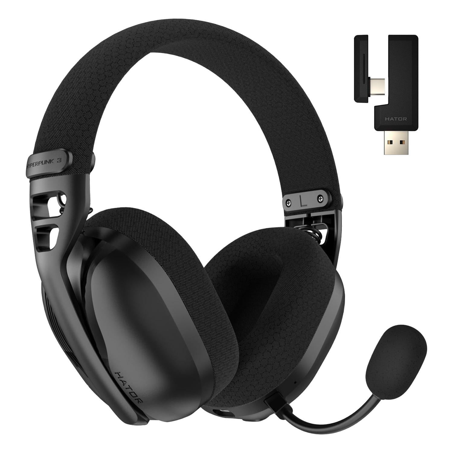 Наушники беспроводные Hator Hyperpunk 3X Wireless Hi-Res BT 5.4 с USB-ресивером 40 мм 750 mAh Black (ESH14)