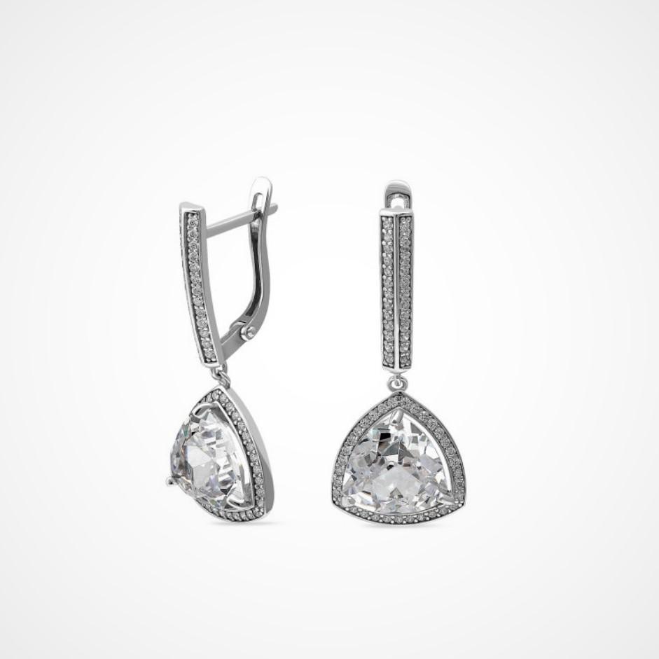 Сережки Пірамідка з білим камінням покрите родієм із срібла 925 проба 5,76 г (1268)