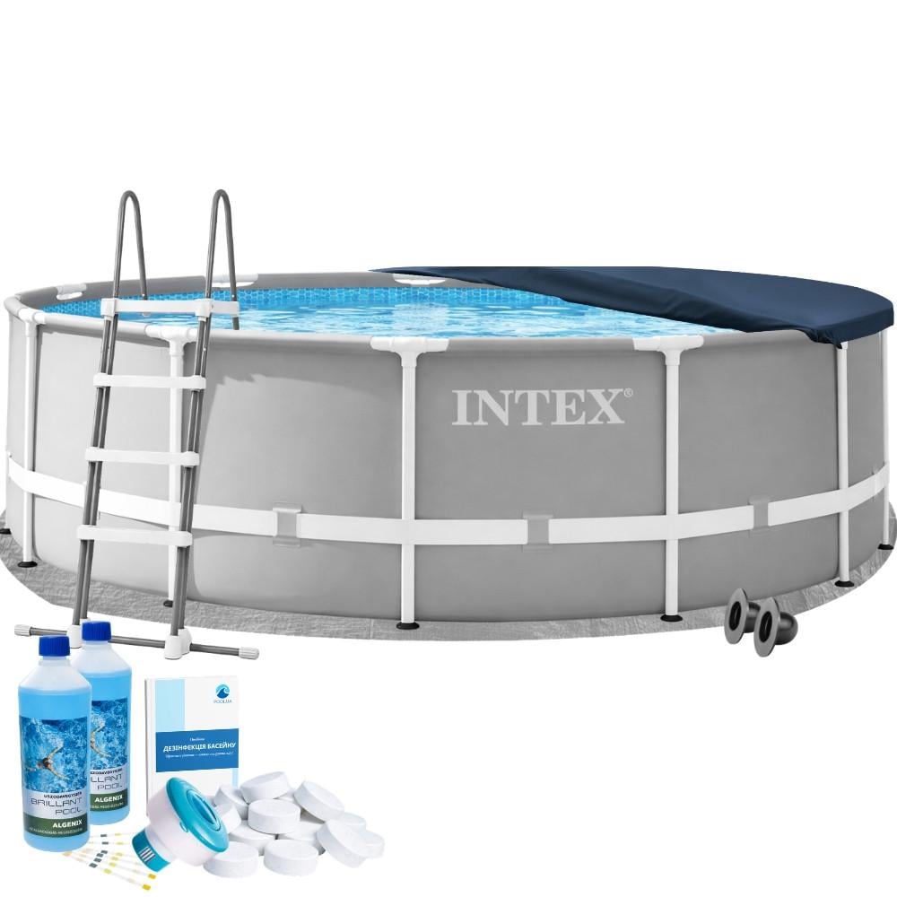 Бассейн каркасный круглый Intex 26726-6в1 Prism Frame 457х122 см с химией/лестницей/подстилкой Серый (147-9-#2026_26726-6)