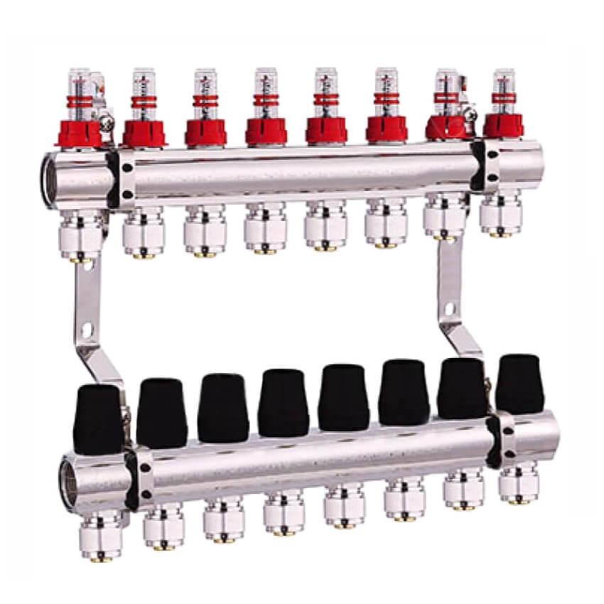 Коллектор для теплого пола DJOUL 1x3/4 на 8 контура с расходомерами евроконус (DJ2016208A) - фото 1