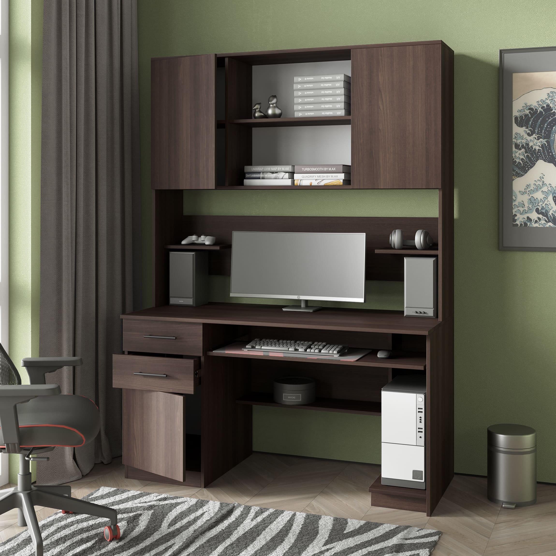 Письменный стол для компьютера №1 с тумбой и надстройкой Венге (380189)