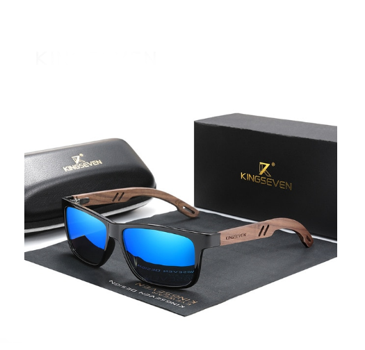 Солнцезащитные очки KINGSEVEN DESIGN Wayfarer из ореховой древесины TR90 с поляризованными линзами Чtрный/Синий (W5508)