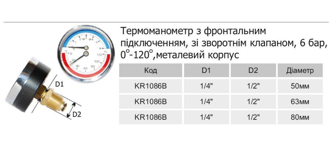 Термоманометр фронтальный Karro 1/2"х1/4" ø 63 мм 120 °C с футоркой и клапаном - фото 3