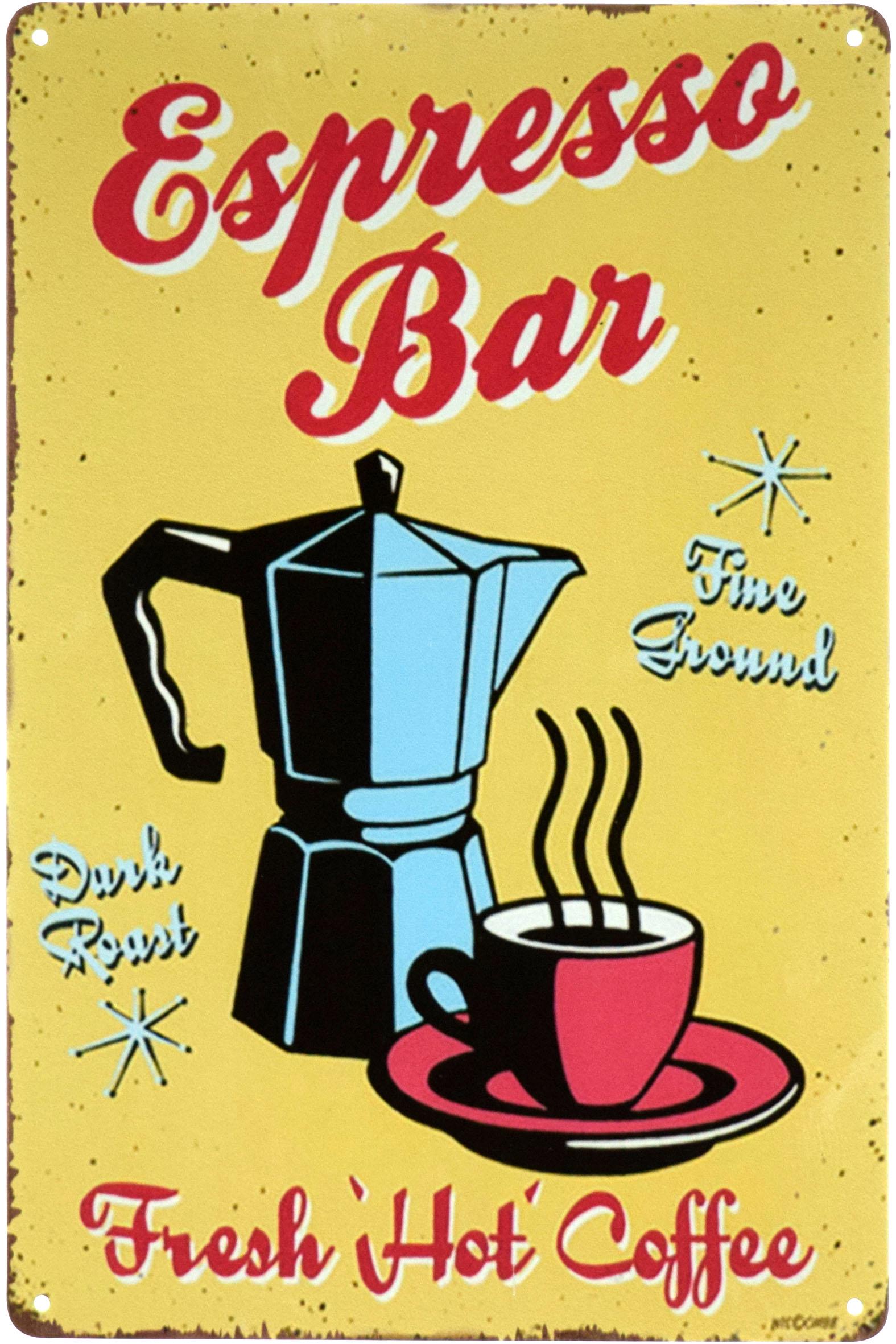 Табличка металлическая Эспрессо Бар/Espresso Bar 20x30 см